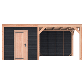 Tuinhuis met overkapping Douglas hout Zweeds rabat onbehandeld zwart 545 x 255 cm