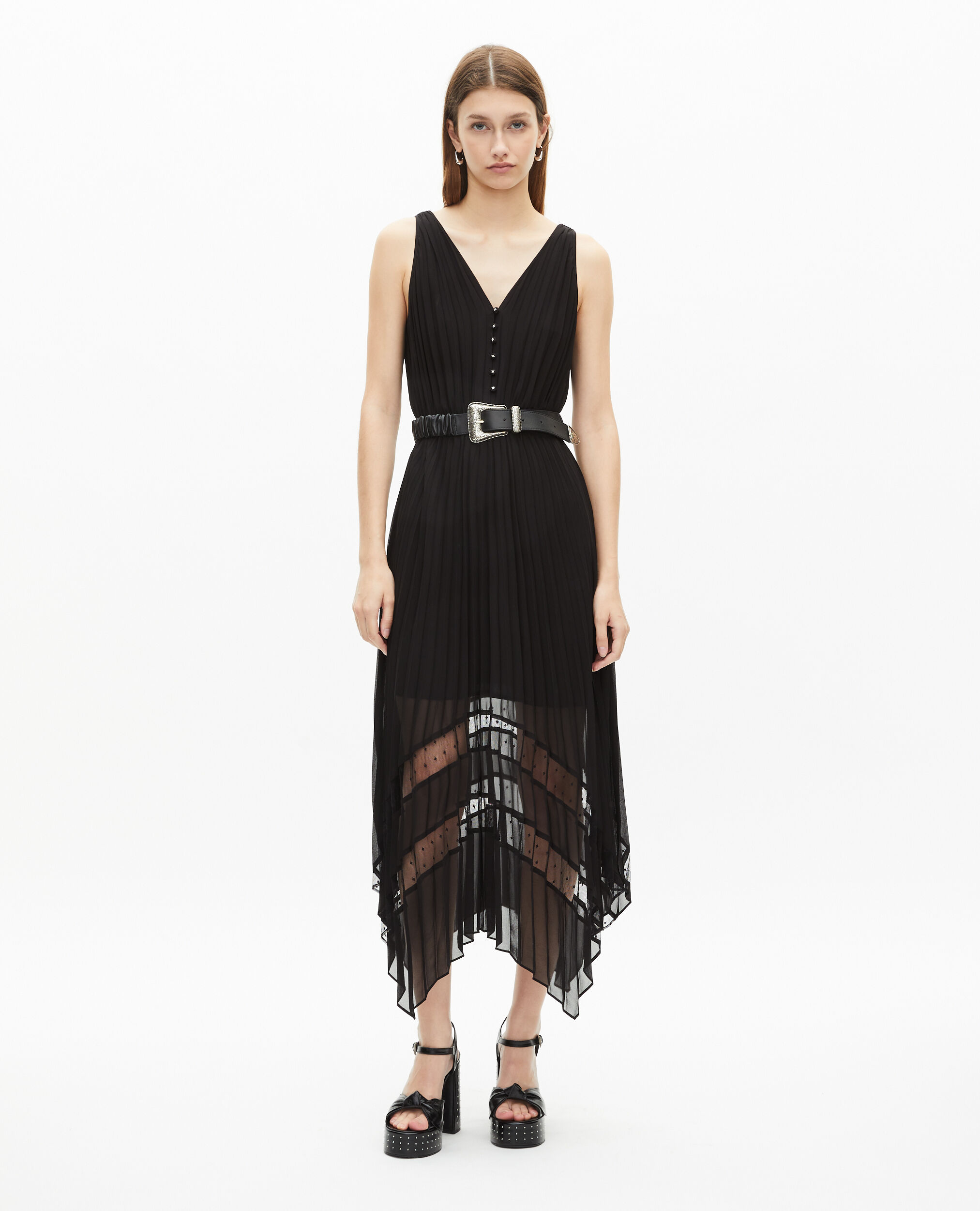 Robe longue plissée noire