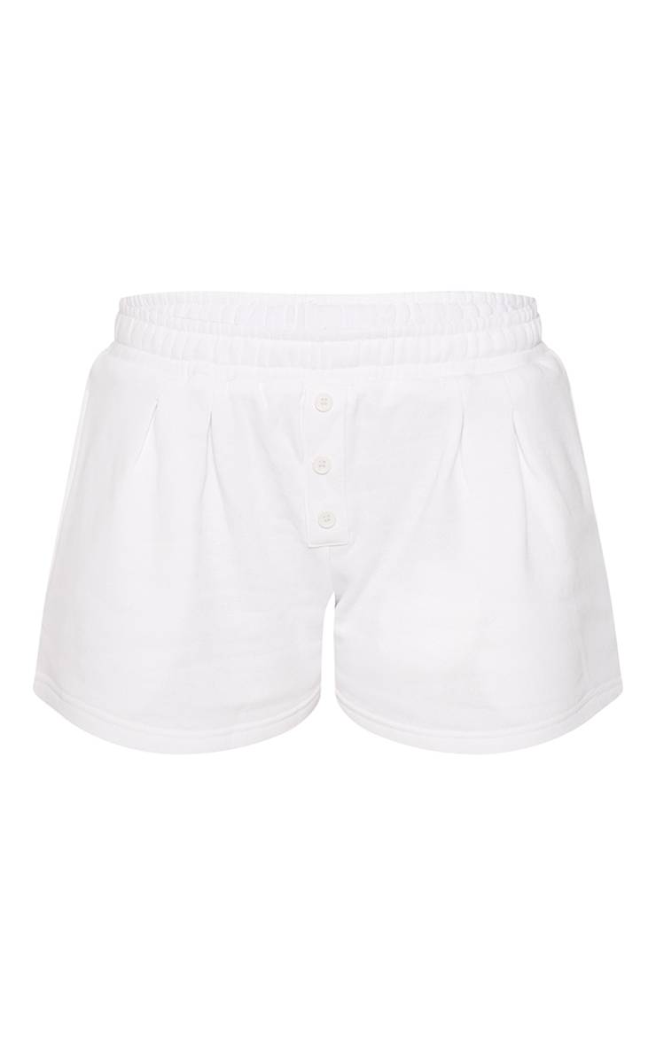 Blanc Short Molleton À Boutons Avec Détail Plissé