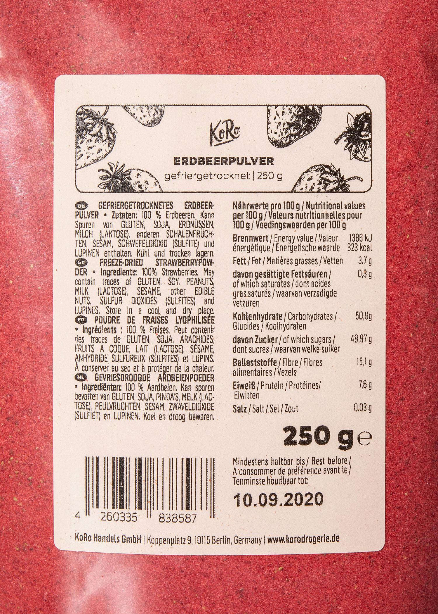 Gefriergetrocknetes Erdbeerpulver 250 g