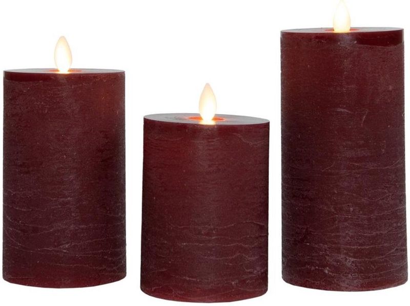 123led - Oplaadbare Led Kaarsen - Bordeaux - 3 Stuks - Hoogtes 10 cm, 12,5 cm en 15 cm