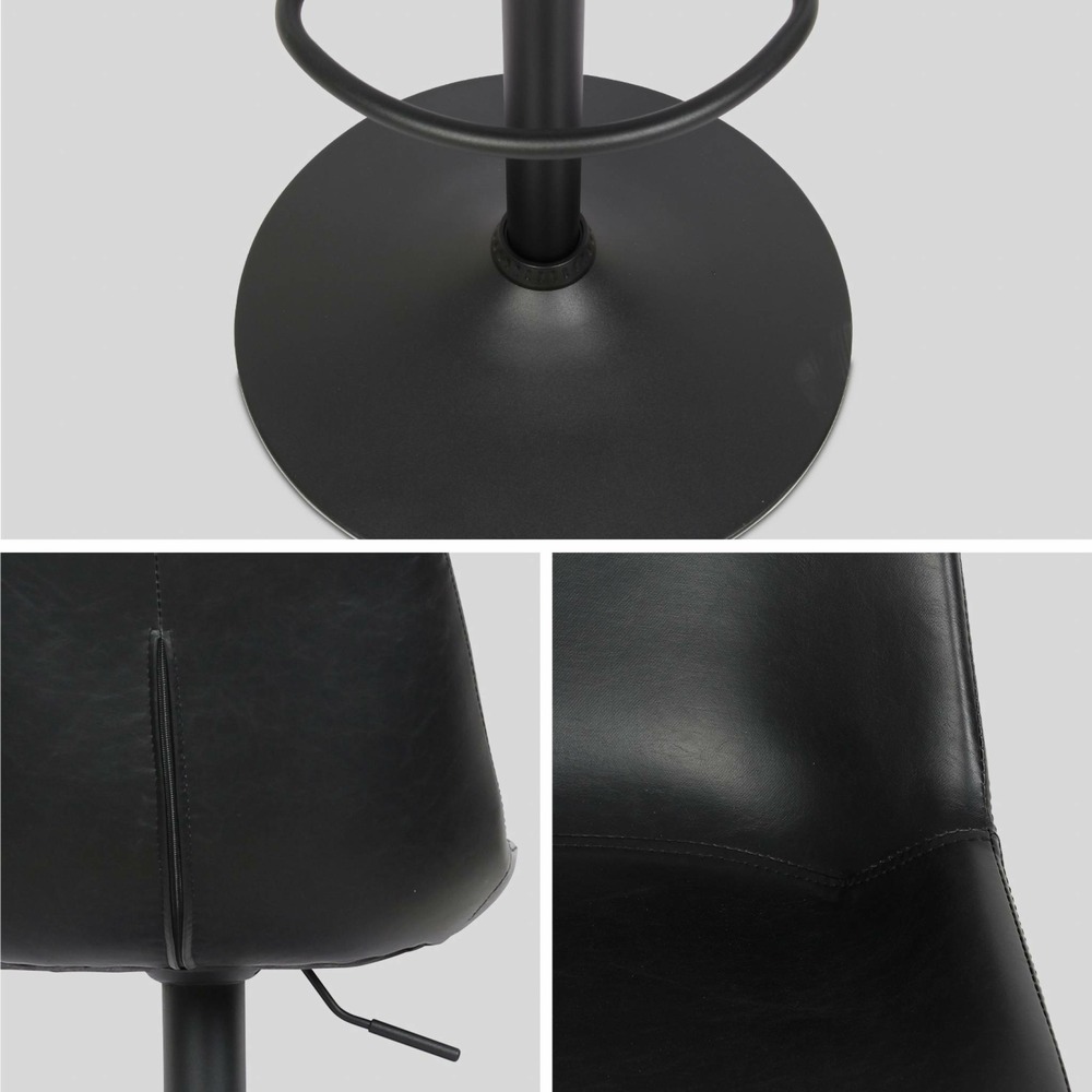 Lot de 2 tabourets de bar réglables - noah - simili cuir noir - hauteur réglable 60.5/81.5cm . Repose-pieds