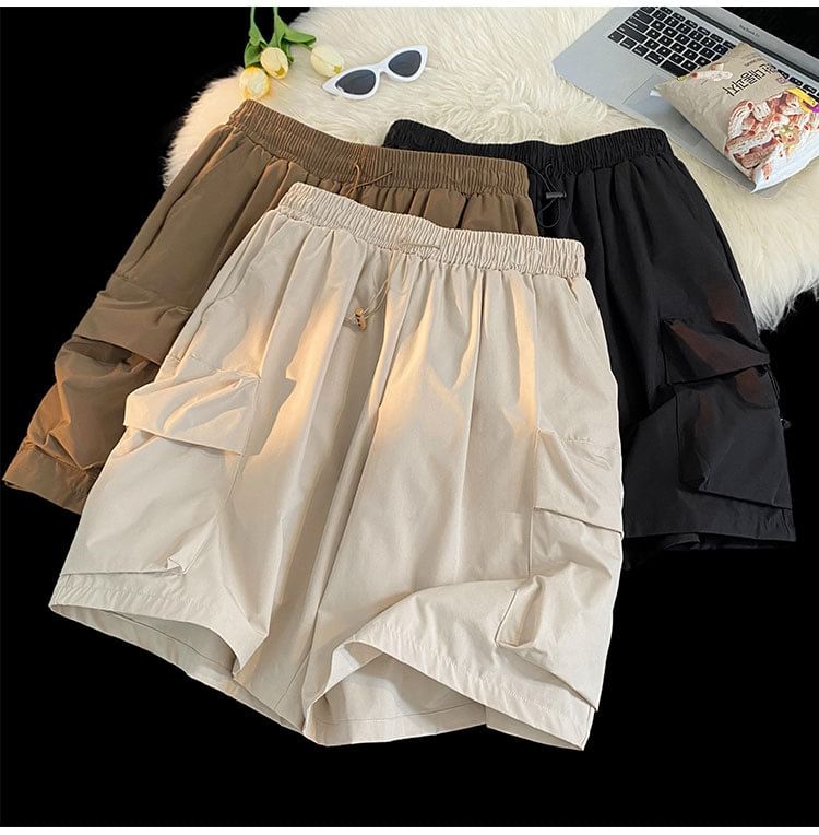Femilina - Hoge taille, effen, wijde cargoshorts