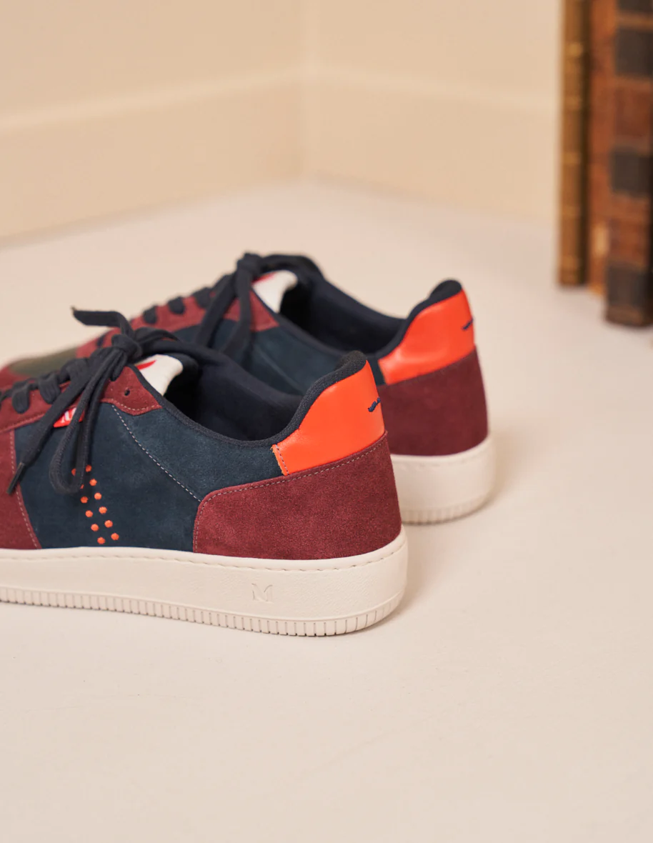 Baskets basses Maxence H - Suède et cuir bordeaux petrole