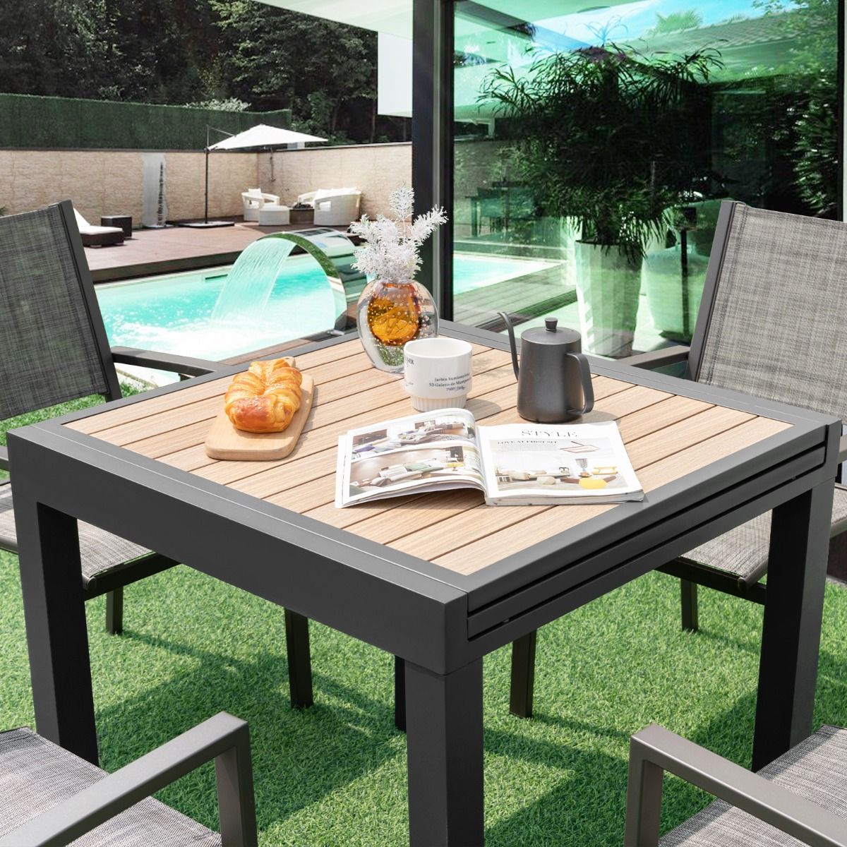 Table de Jardin Extensible en Aluminium Ajustable de 80 à 160 CM Table à Manger Extérieure Rectangulaire pour 4-6 Personnes Naturel - Lidl-Manfred