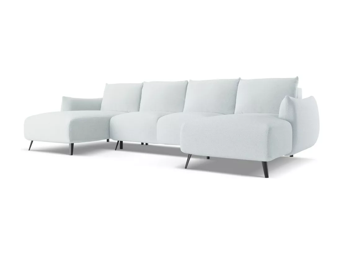 Canapé d'angle panoramique convertible en tissu chenille - bleu clair - MALIE