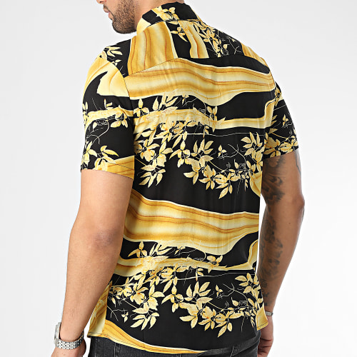 Chemise Manches Courtes Floral Jaune Noir