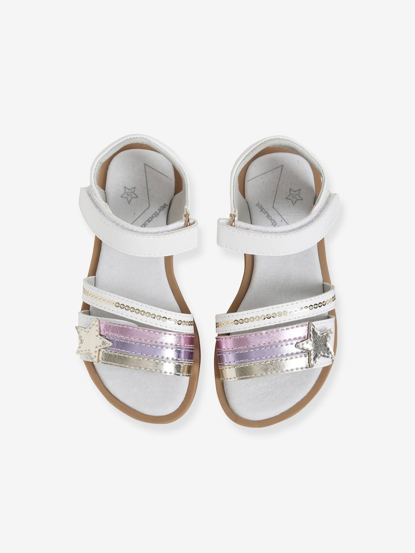 Sandálias infantis com fecho de velcro, ideais para dar independência, branco claro, bicolor/multicoloridas.