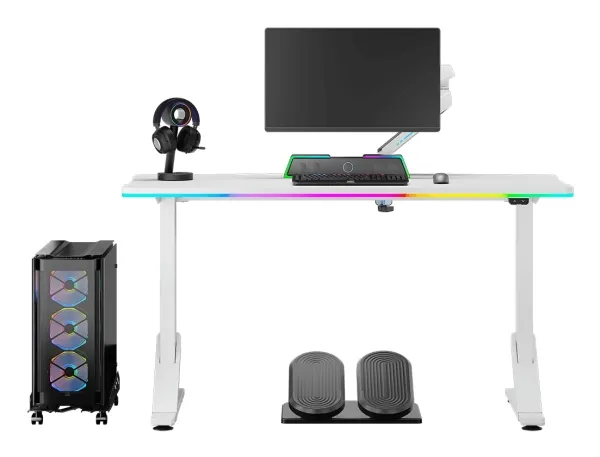 ULTRADESK IRON Hvidt spillebord, 132,5x60,5 cm, 71-81 cm, mekanisk justerbar højde