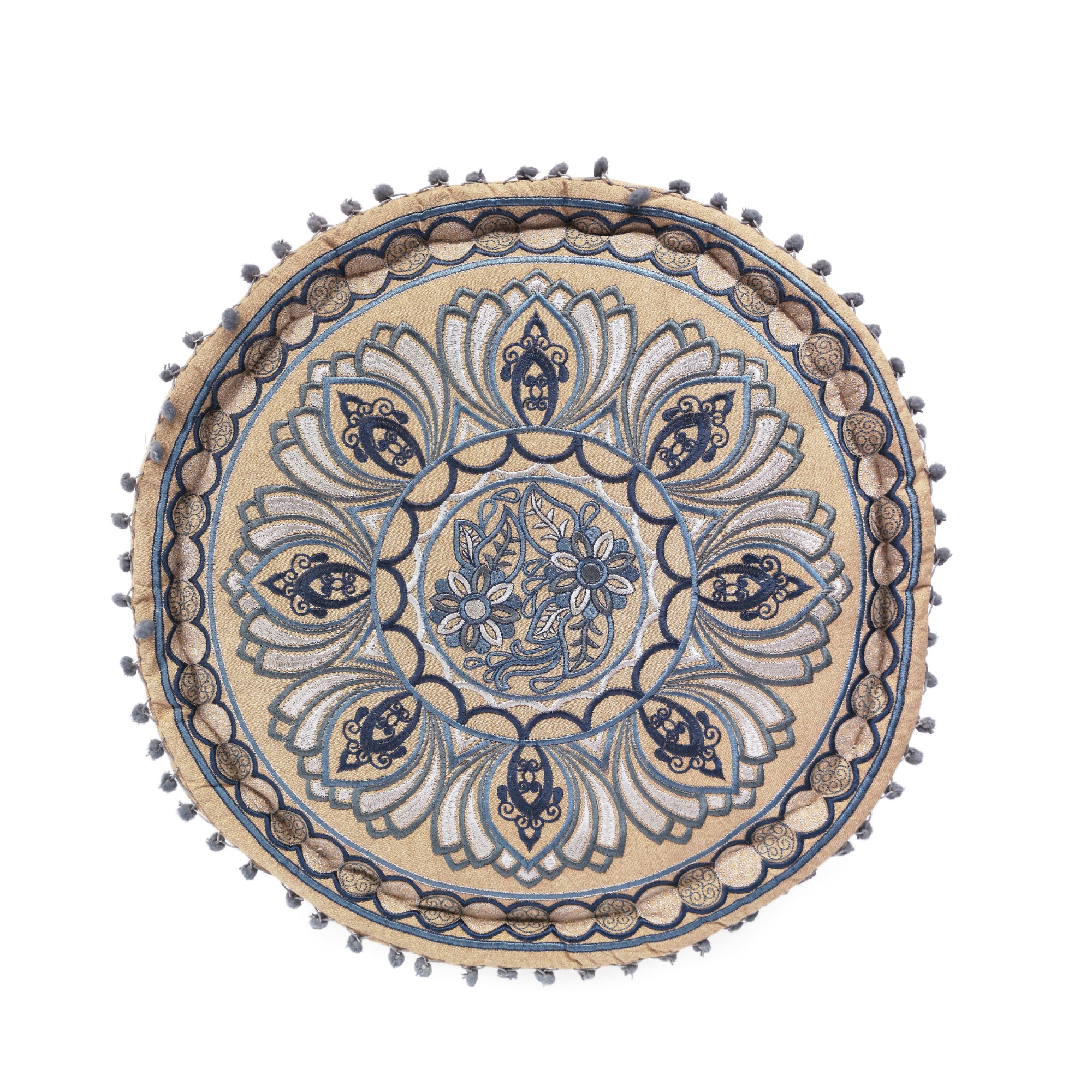 Pouf 'Lotus', beige, blau, Ø 55 cm, H 30 cm von fischer's lagerhaus
