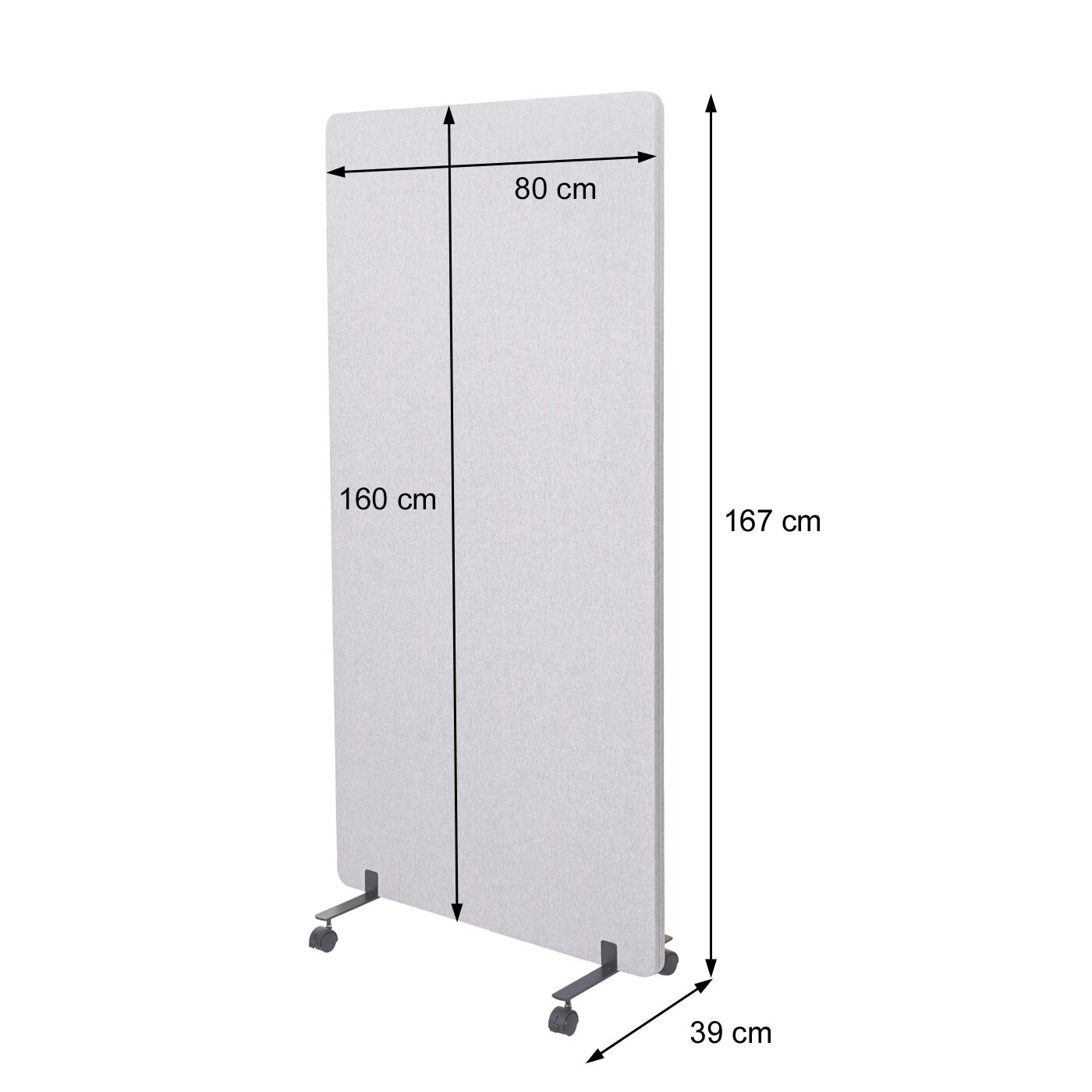 Akustik-Trennwand MCW-G77, Büro-Sichtschutz Raumteiler Pinnwand, doppelwandig rollbar Stoff/Textil ~ 167x80cm grau