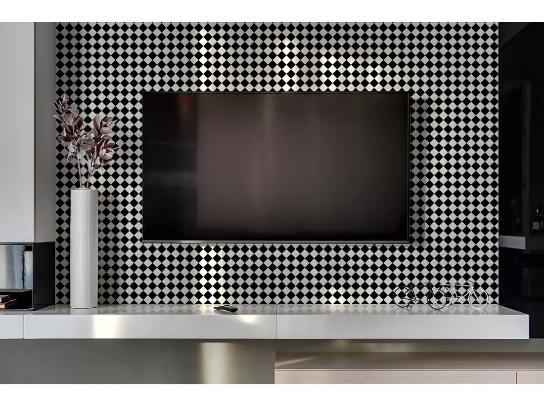 Panneaux muraux en vinyle, Planches en vinyle adhésives - 100x50 cm - Modèle en damier diagonal