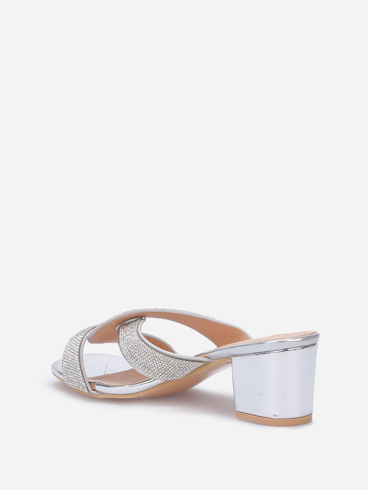 Mules à brides croisées et strass grandes tailles- Argenté