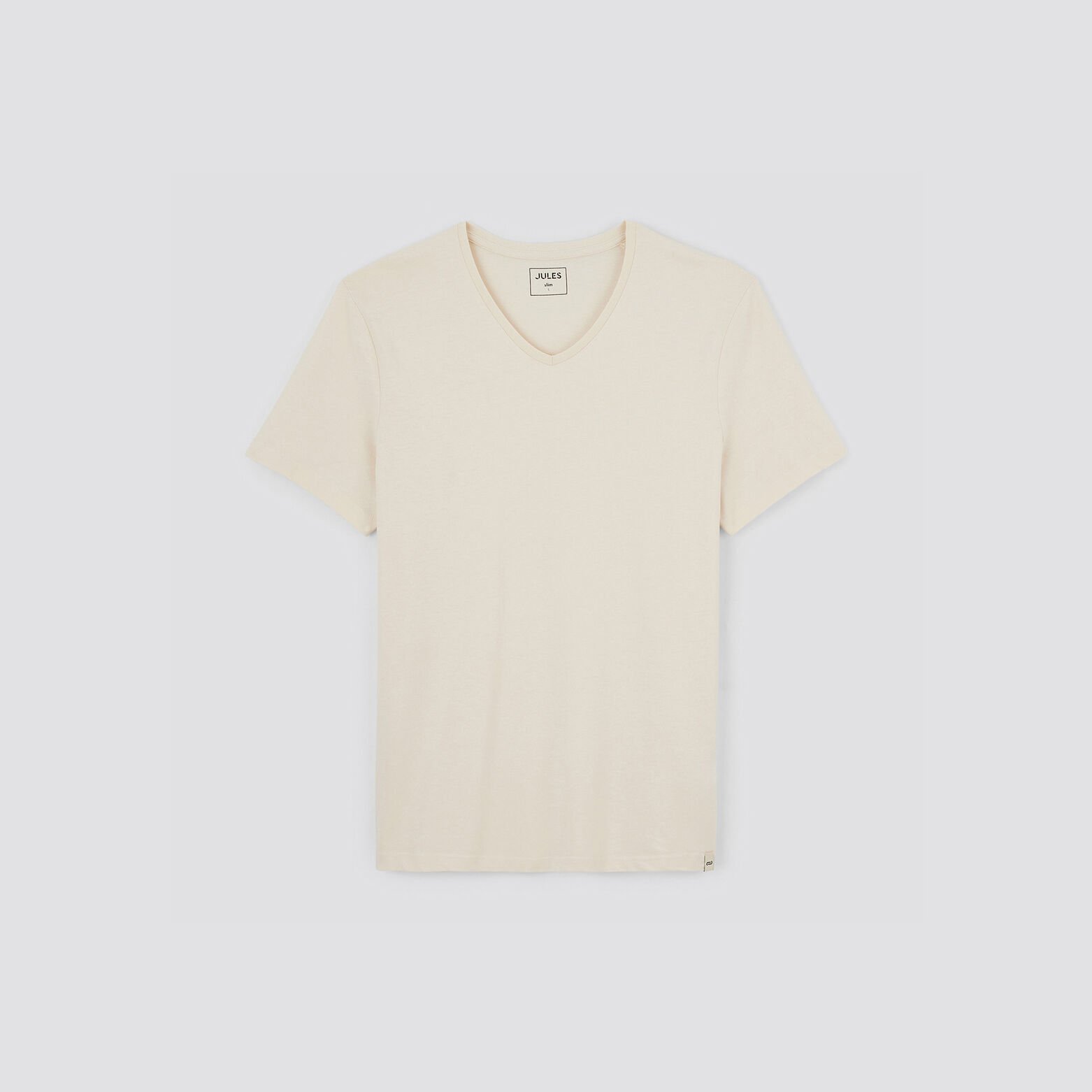 Tee shirt basique col V coton issu de l'agri biolo Ecru