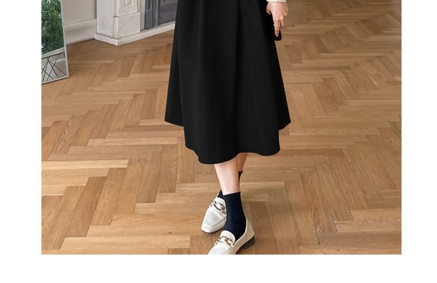 aistera - Mock Two-Piece Long-Mock Collared Bow Accent Tie Waist Midi A-Line Dress