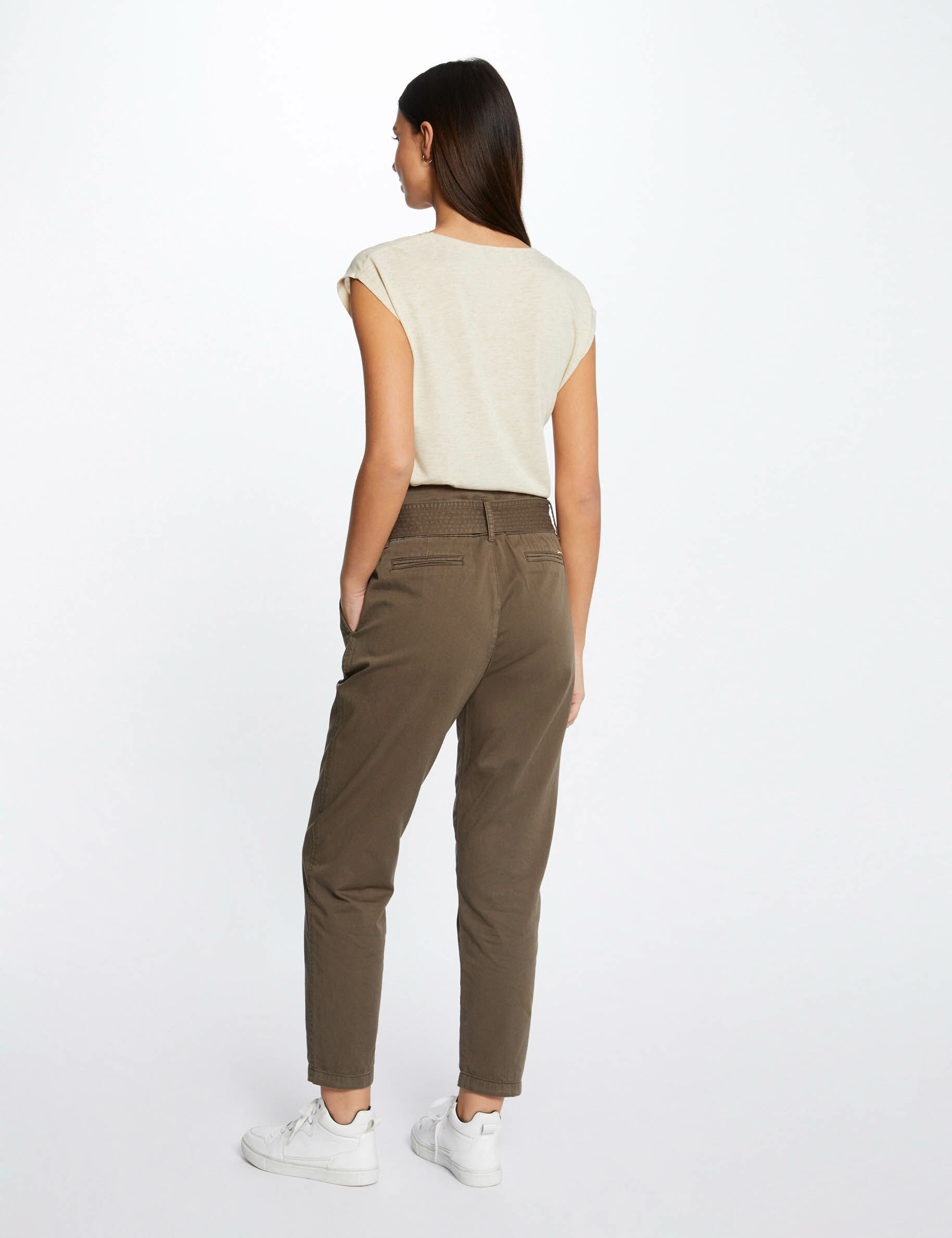 T-shirt manches courtes à col en V sable femme - sable