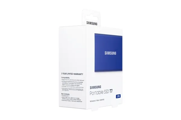 Samsung T7 MU-PC2T0H - SSD - krypteret - 2 TB - ekstern (bærbar) - USB 3.2 Gen 2 (USB-C stikforbindelse) - 256-bit AES - indigoblå