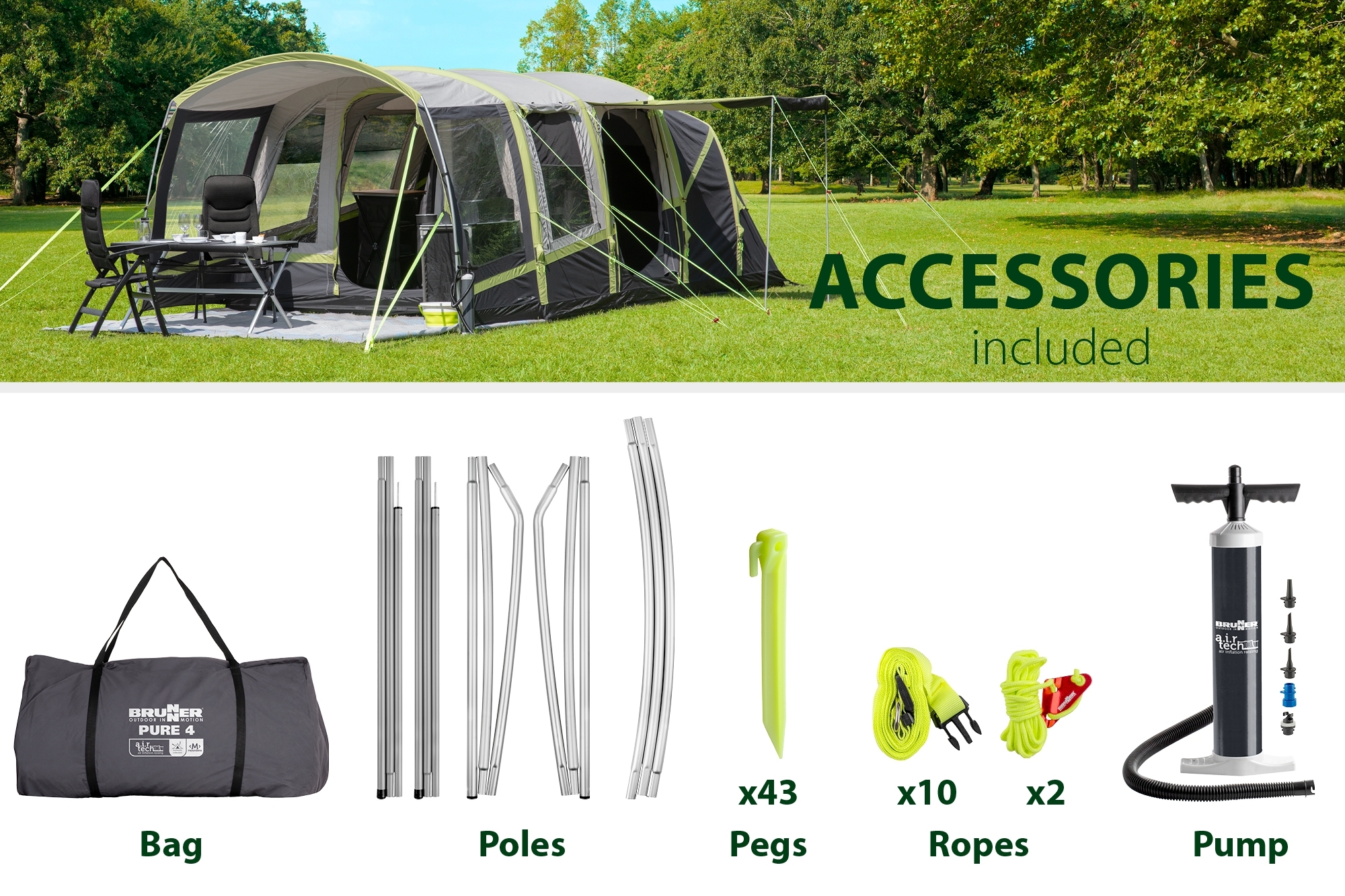 Brunner Pure 4 Airtech aufblasbares Familienzelt 4 Personen