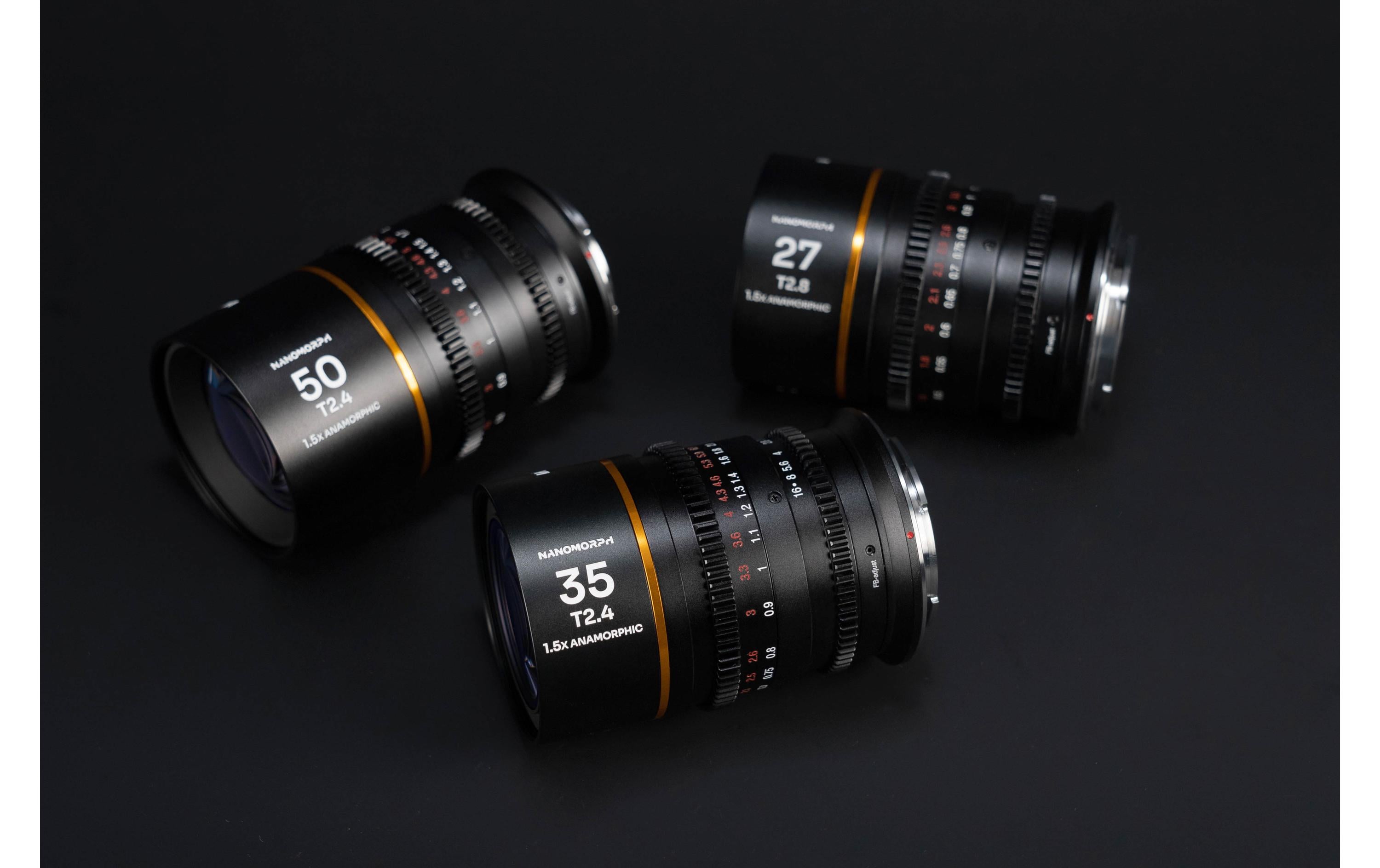 Festbrennweite Nano S35 Prime Kit (Amber) – Arri PL<br>Set aus 3 ultrakleinen anamorphotischen Objektiven für Super35-Sensoren
