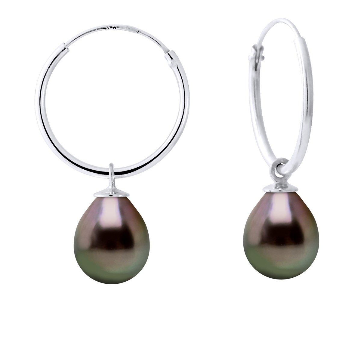 Créoles Perles de Tahiti Pendantes Poires 8-9 mm Argent 925