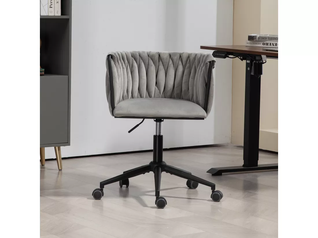 Chaise De Bureau Douce En Velours, Rotation 360°, Réglage De Hauteur, Design Ergonomique