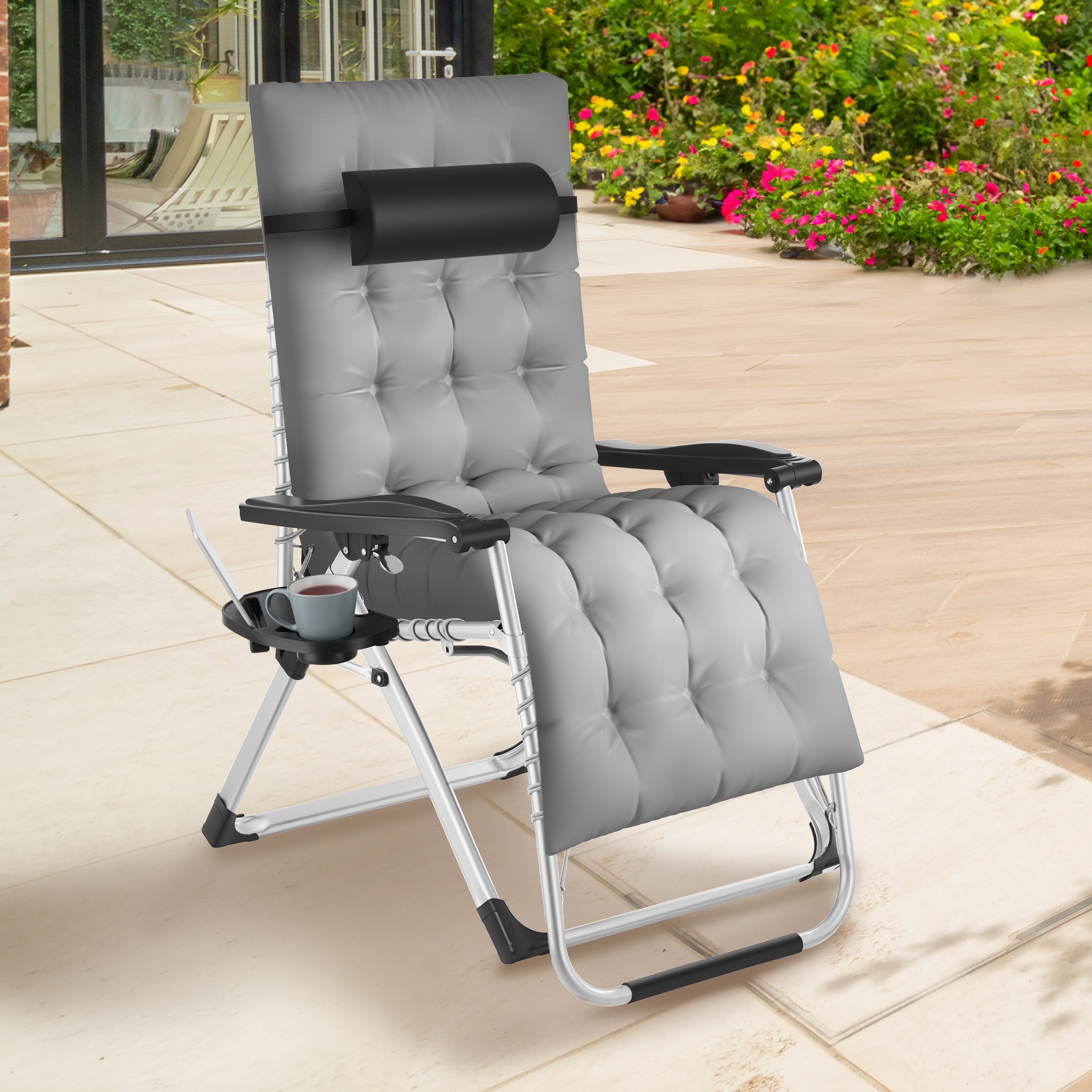 tectake® Sonnenliege, klappbar, abnehmbares Sitz- und Kopfpolster, 84 x 168 x 82,5 cm, mit Ablagetisch