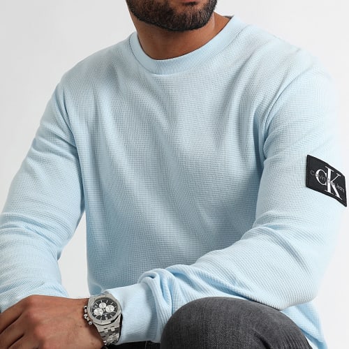 Sweat Crewneck Monogram Badge Waffle 3485 Bleu Clair