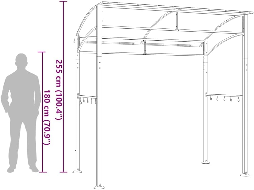 vidaXL BBQ Pavillon 10 Haken Witterungsbeständig Grillpavillon Grillzelt Grillüberdachung Grill Zelt Dach Überdachung 215x150x220cm Anthrazit Stahl