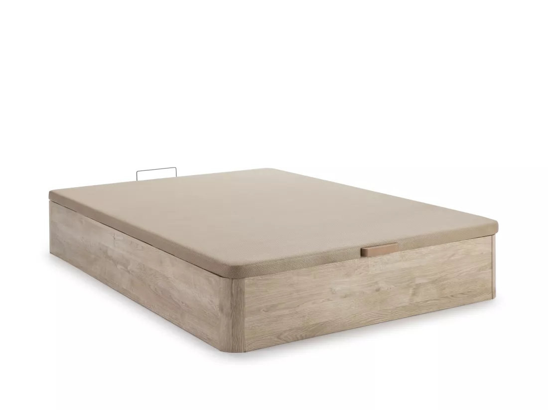 Ensemble 160 x 200 cm sommier coffre naturel clair + matelas hybride ressorts ensachés 7 zones et gel à mémoire de forme rafraichissant ép.30cm - NAZILI de YSMÉE