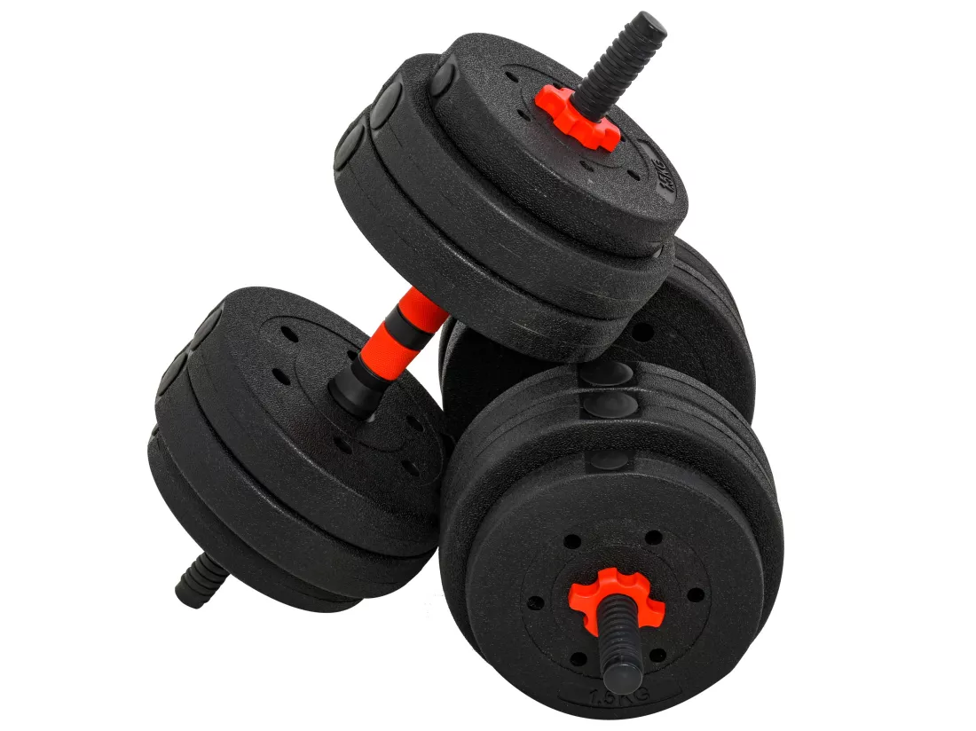 Ensemble d'haltères courtes total 25 Kg - barres incluses - entraînement musculaire & haltérophilie - acier HDPE noir rouge