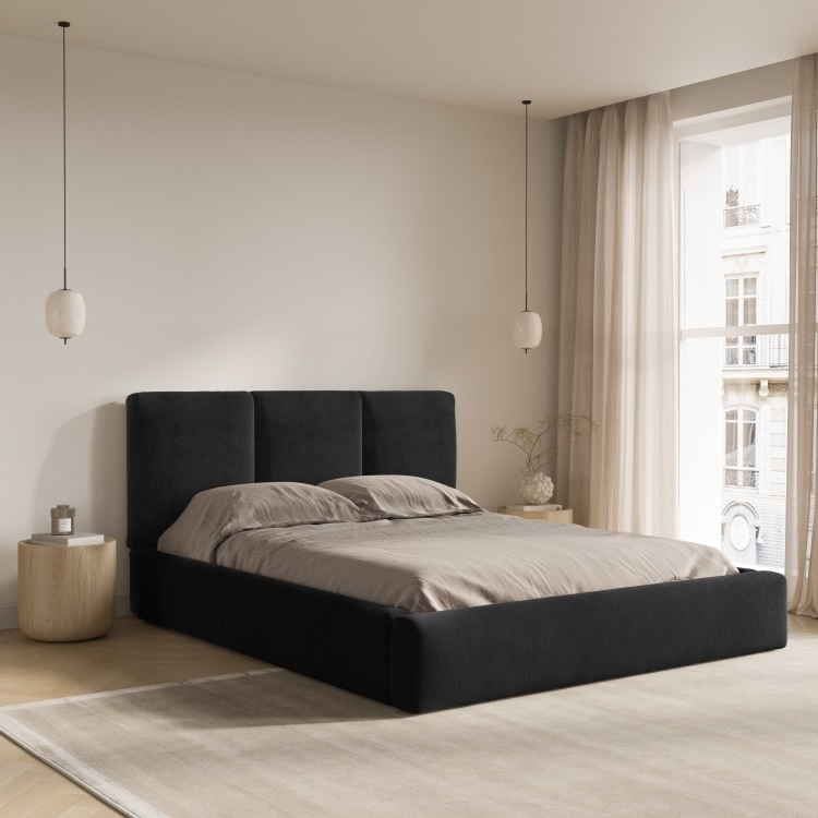 Windsor & Co Horizon Bedframe met Opbergvak - 200 x 200 cm - Chenille - Zwart