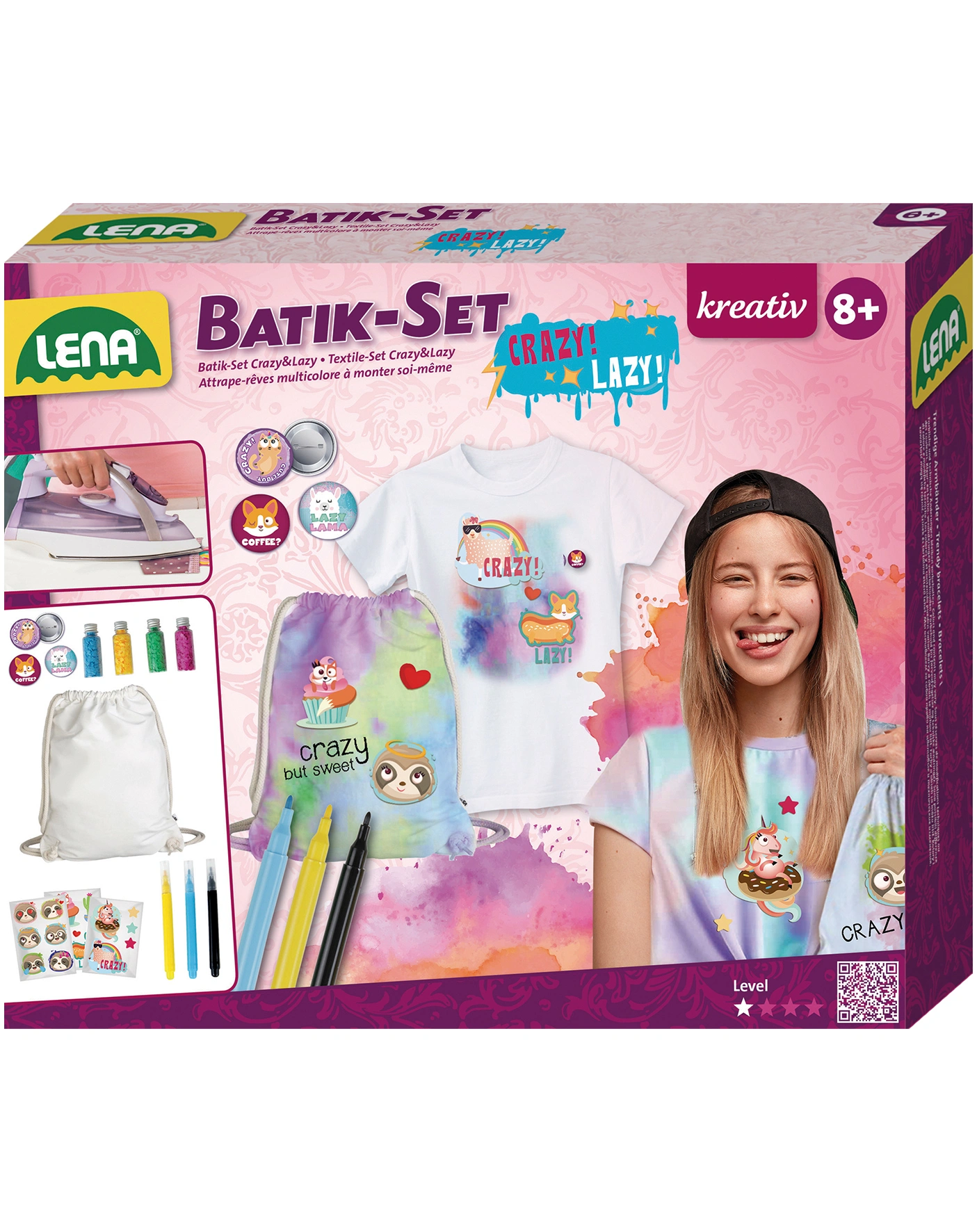 Batik-Set CRAZY & LAZY in pink