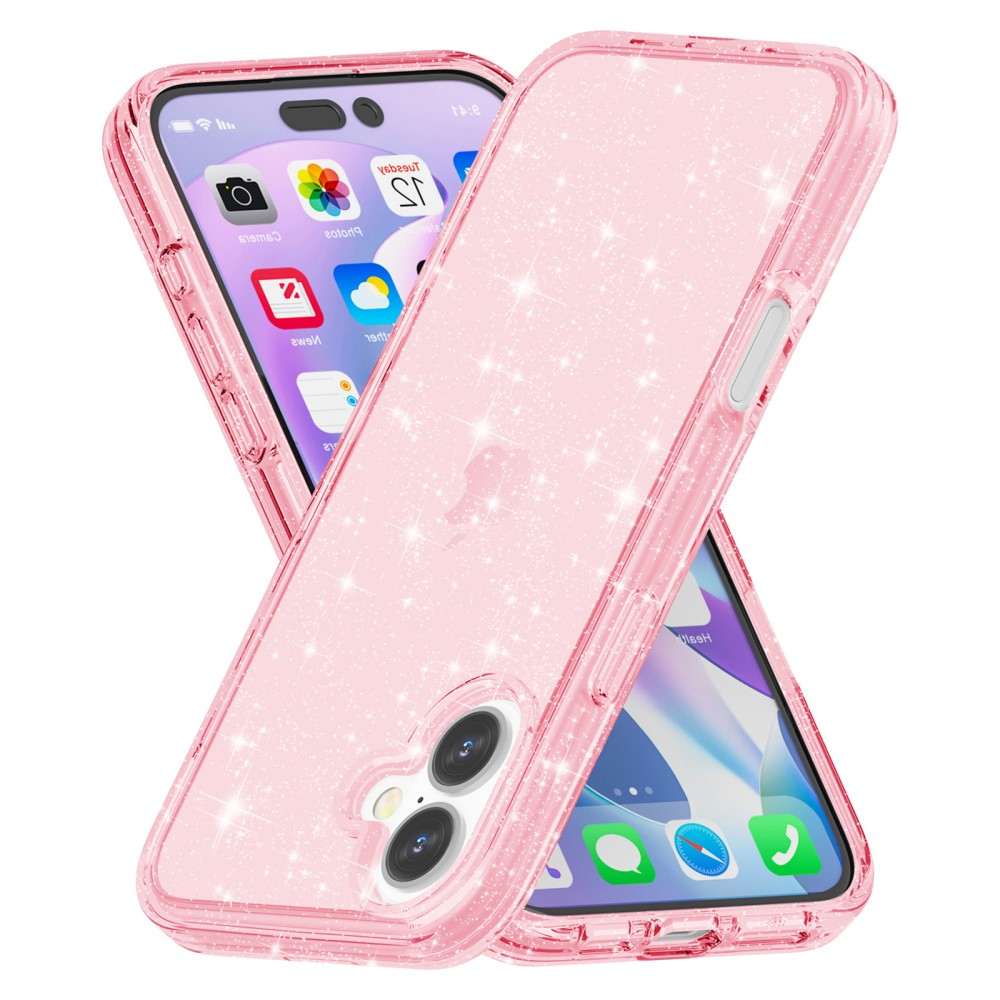 iPhone 16 Hybrid Hardcase Schutzhülle im Glitzer Design - Pink / Transparent