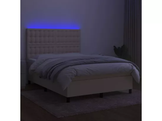 Sommier tapissier avec matelas et LED Crème 140x190 cm Tissu