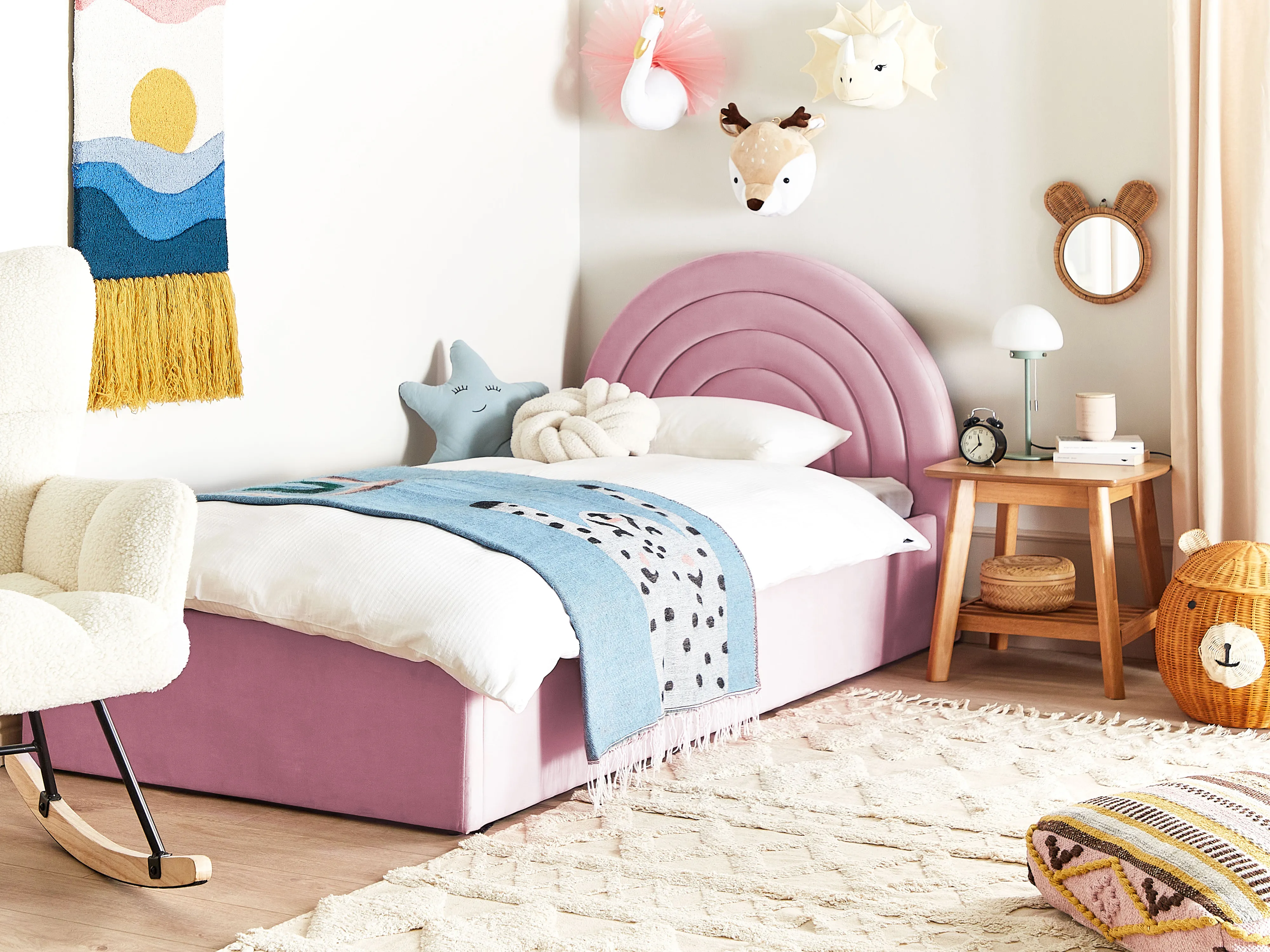 Kinderbed met opbergruimte Fluweel ANET 90 x 200 cm Roze