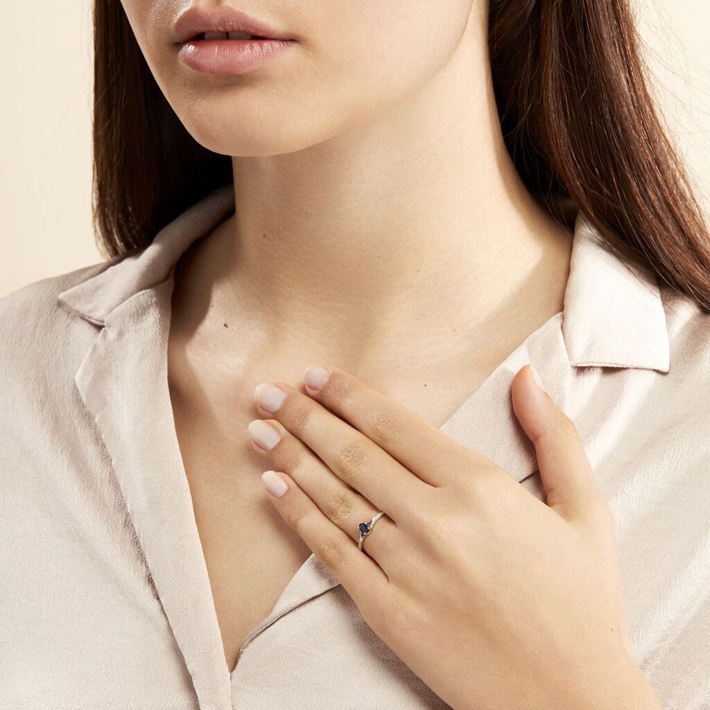 Bague Charmante Or Blanc Saphir Et Diamant