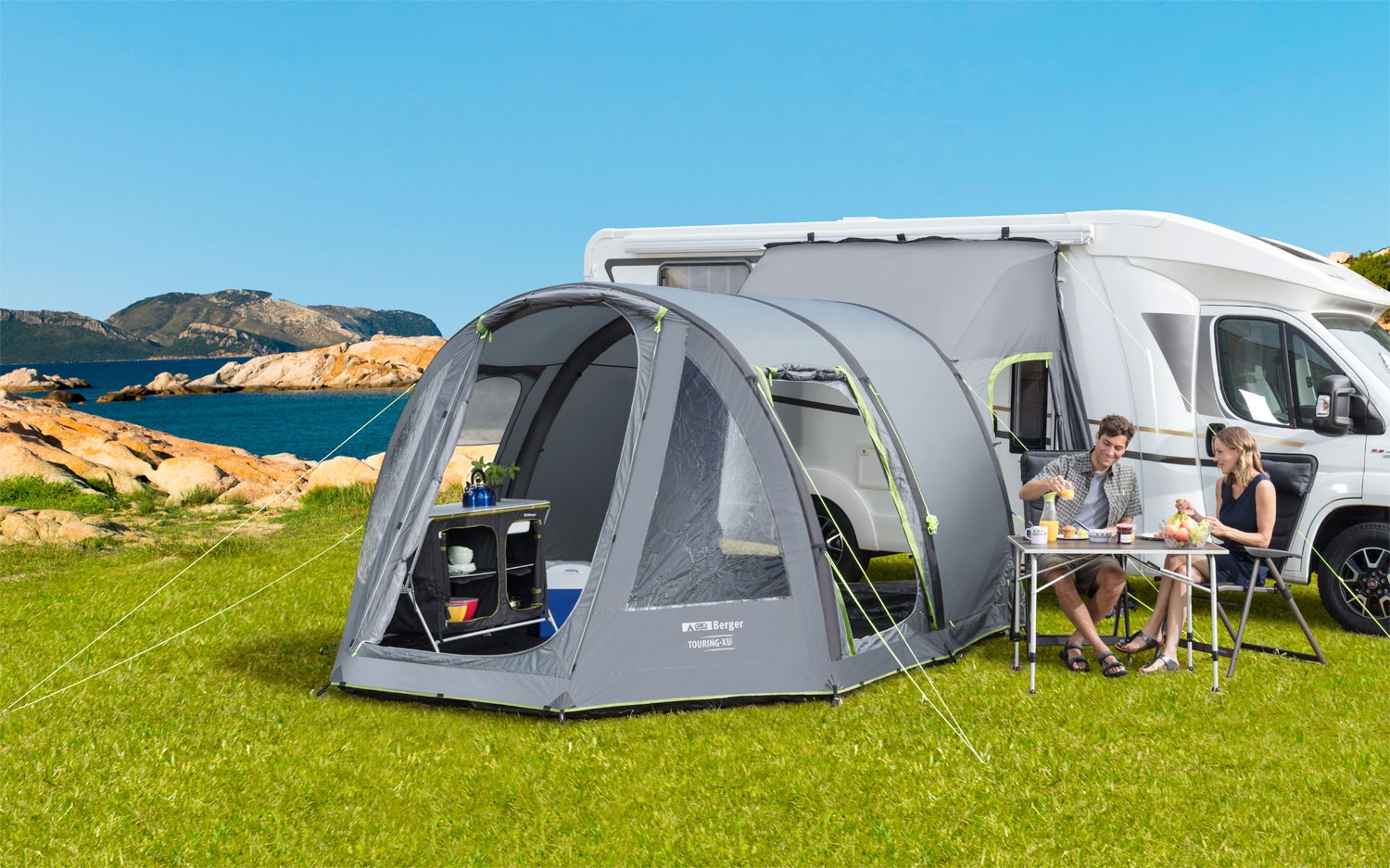 Berger Touring Air XL Reisemobil- / Kastenwagen aufblasbares Vorzelt mit Moskitotür und fest eingebauten Boden