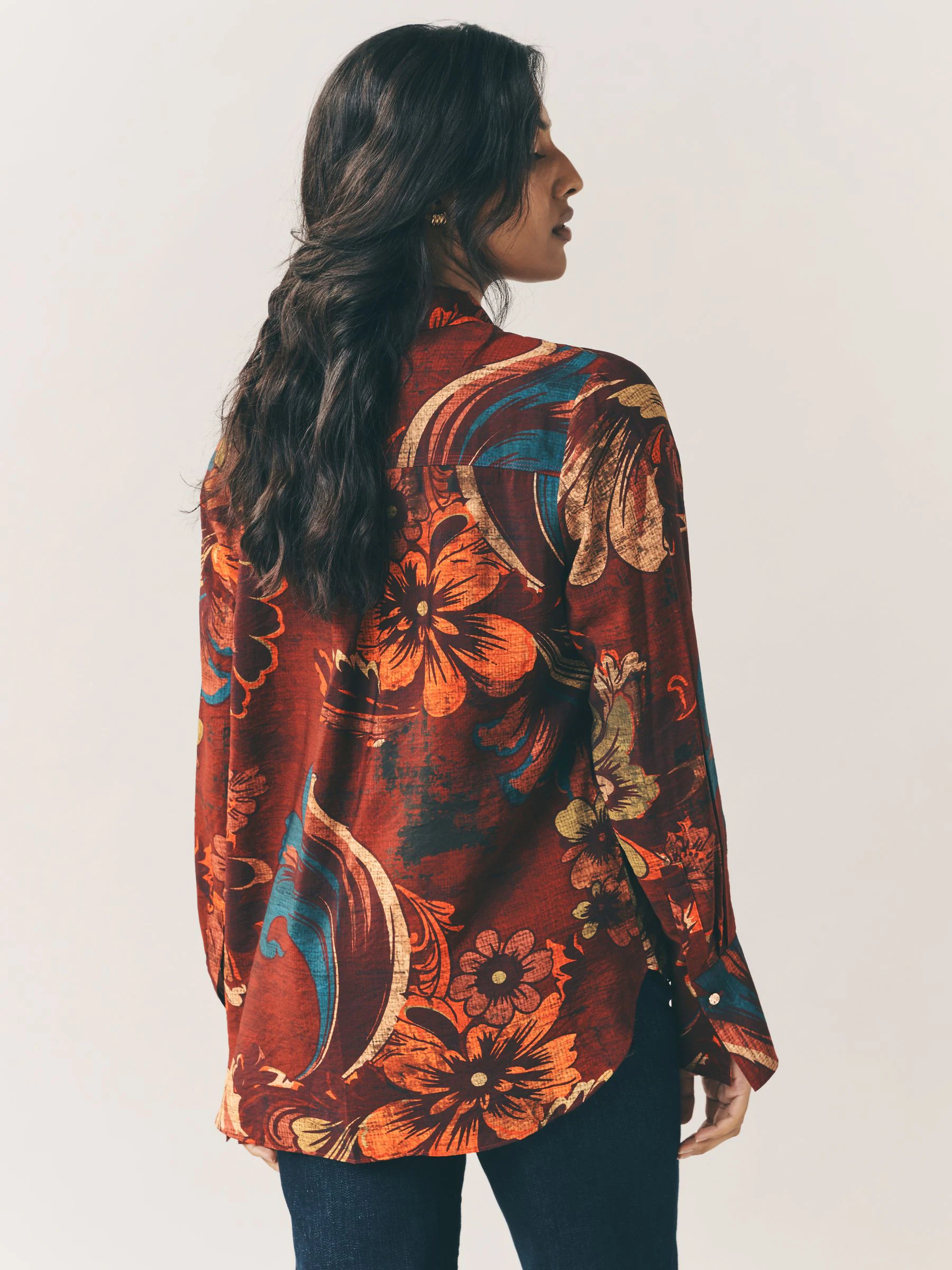 Wijnrode bloemenprint - Overhemd met lange mouwen en knoopsluiting