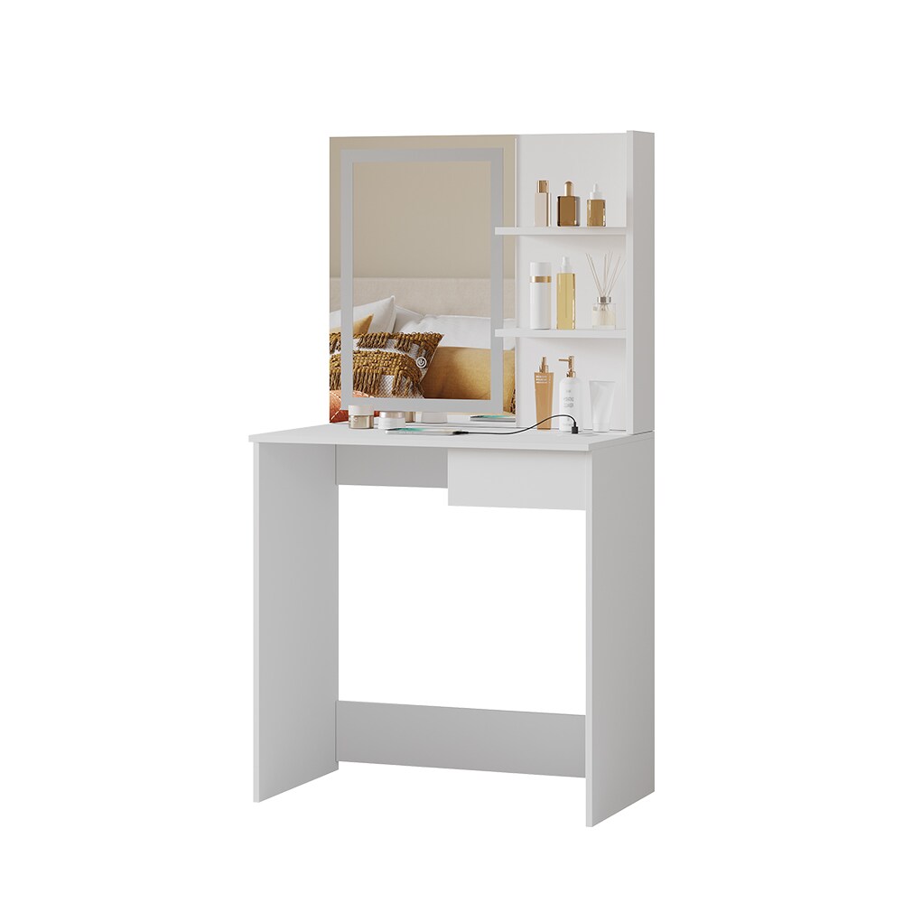 Vicco Schminktisch Dekos Weiß 75 cm mit LED-Spiegel und QI-Ladestation