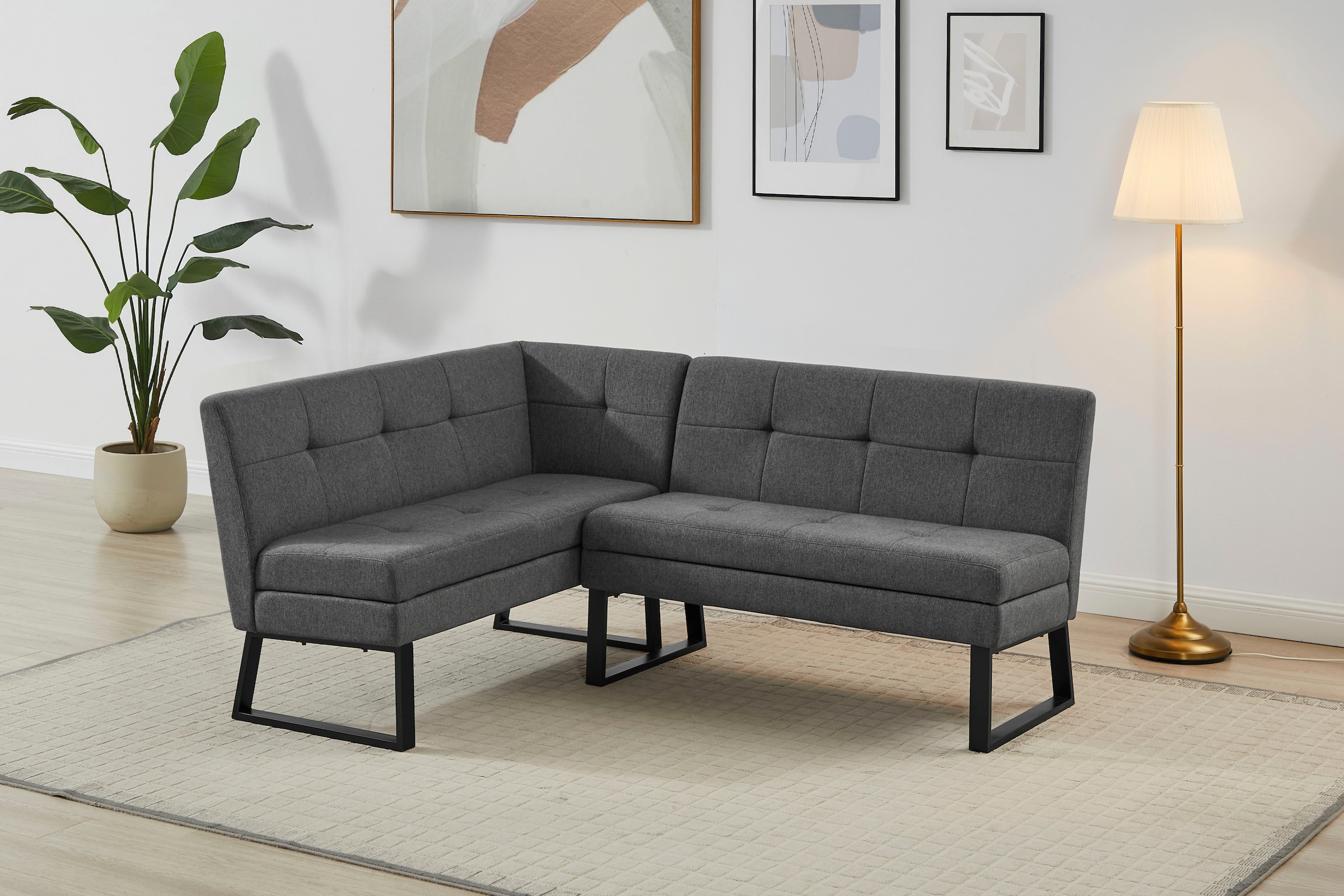 GOODproduct Eckbankgruppe »Geranie, Sitzgruppe, Eckbank inkl. Stauraum, Esstisch, 2 Freischwinger« Set, Eckbank inkl. Stauraum wahlweise links und rechts montierbar, 4 Stk. tlg.