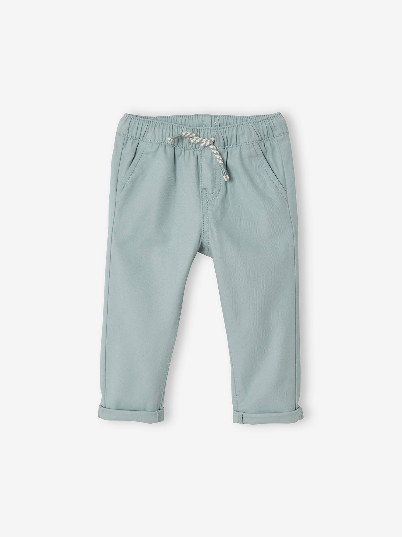 Calça de tecido cor de noz-pecã com elástico na cintura para bebê menino