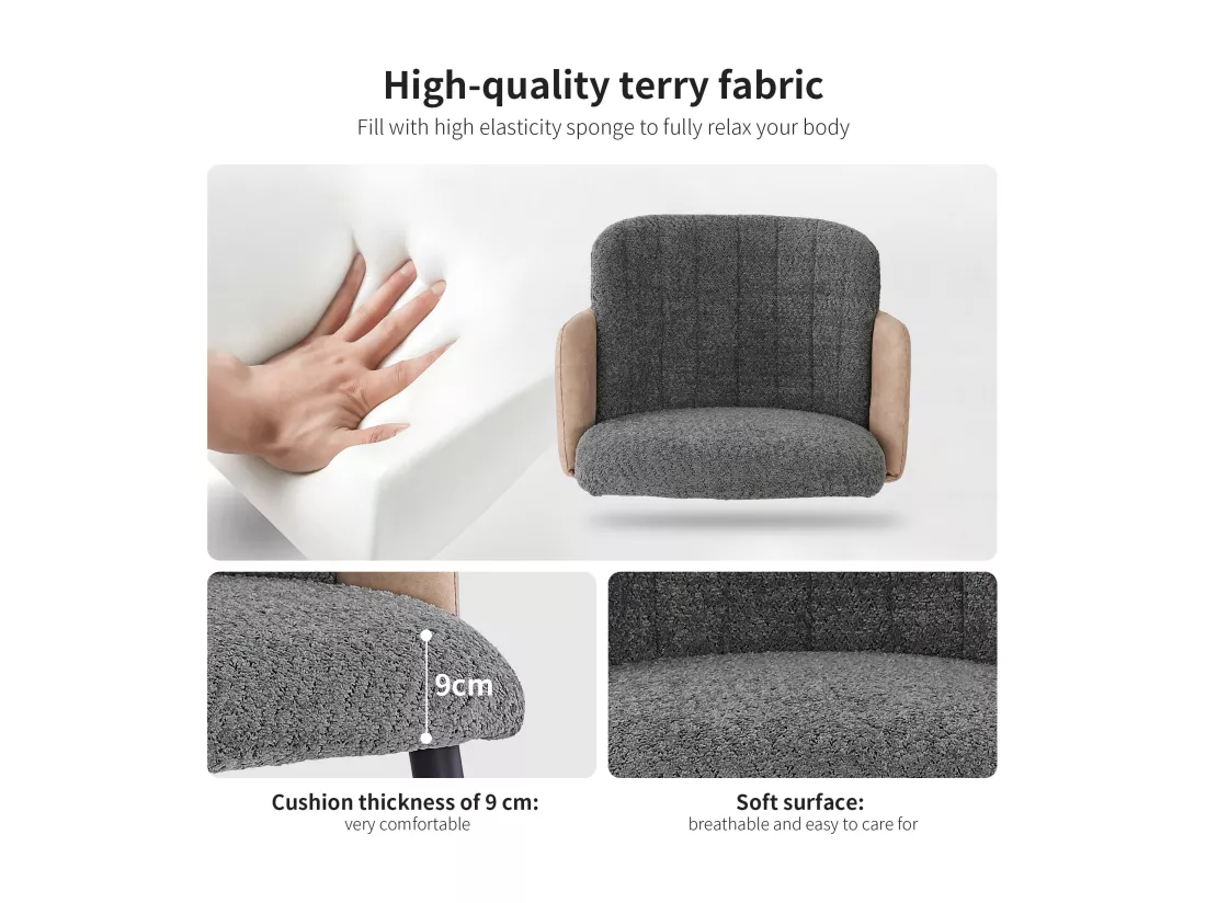 Lot de 2 chaises en sherpa - pieds réglables en métal - Gris