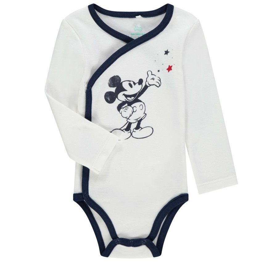 Body manches longues en coton pour bébé garçon print Mickey Disney - Ecru