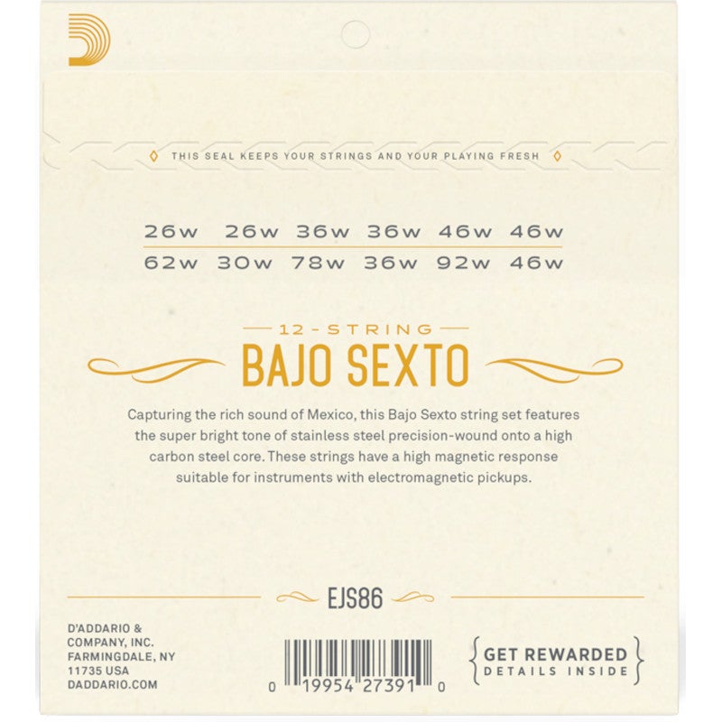 D'Addario EJS86 Bajo Sexto 12-string Set snaren voor bajo sexto