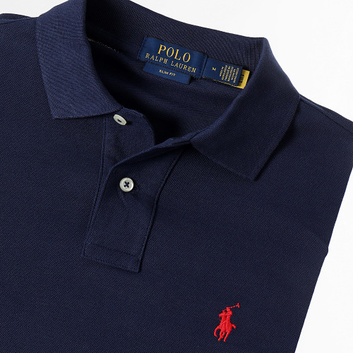 Polo Manches Courtes Slim Coton Piqué Bleu Marine