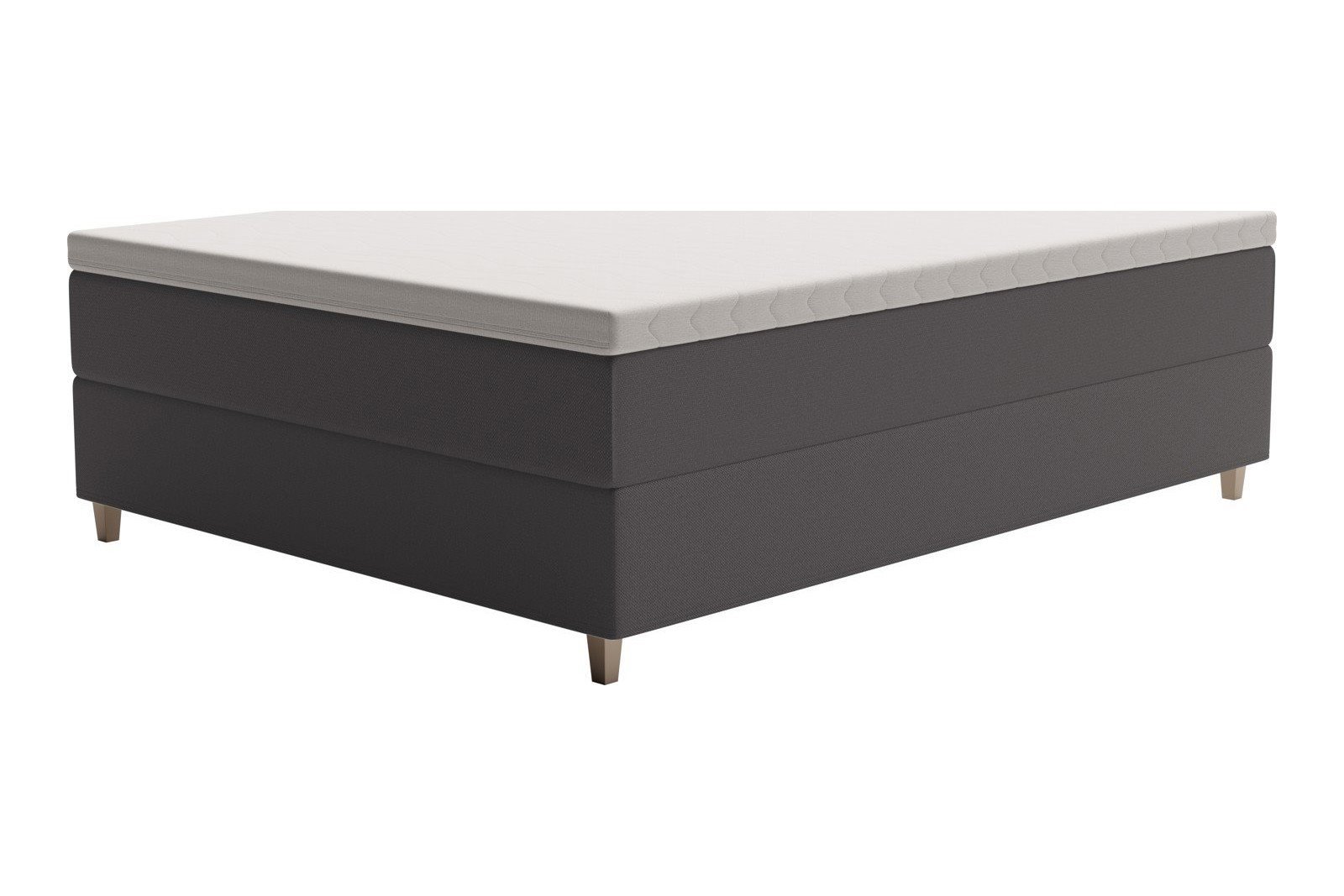 XOV Venus Kontinentalseng 140x200 cm i tekstil storm 97 grå, fast/fast med Premium 15 overmadrass og sort firkantede ben, gavl selges separate