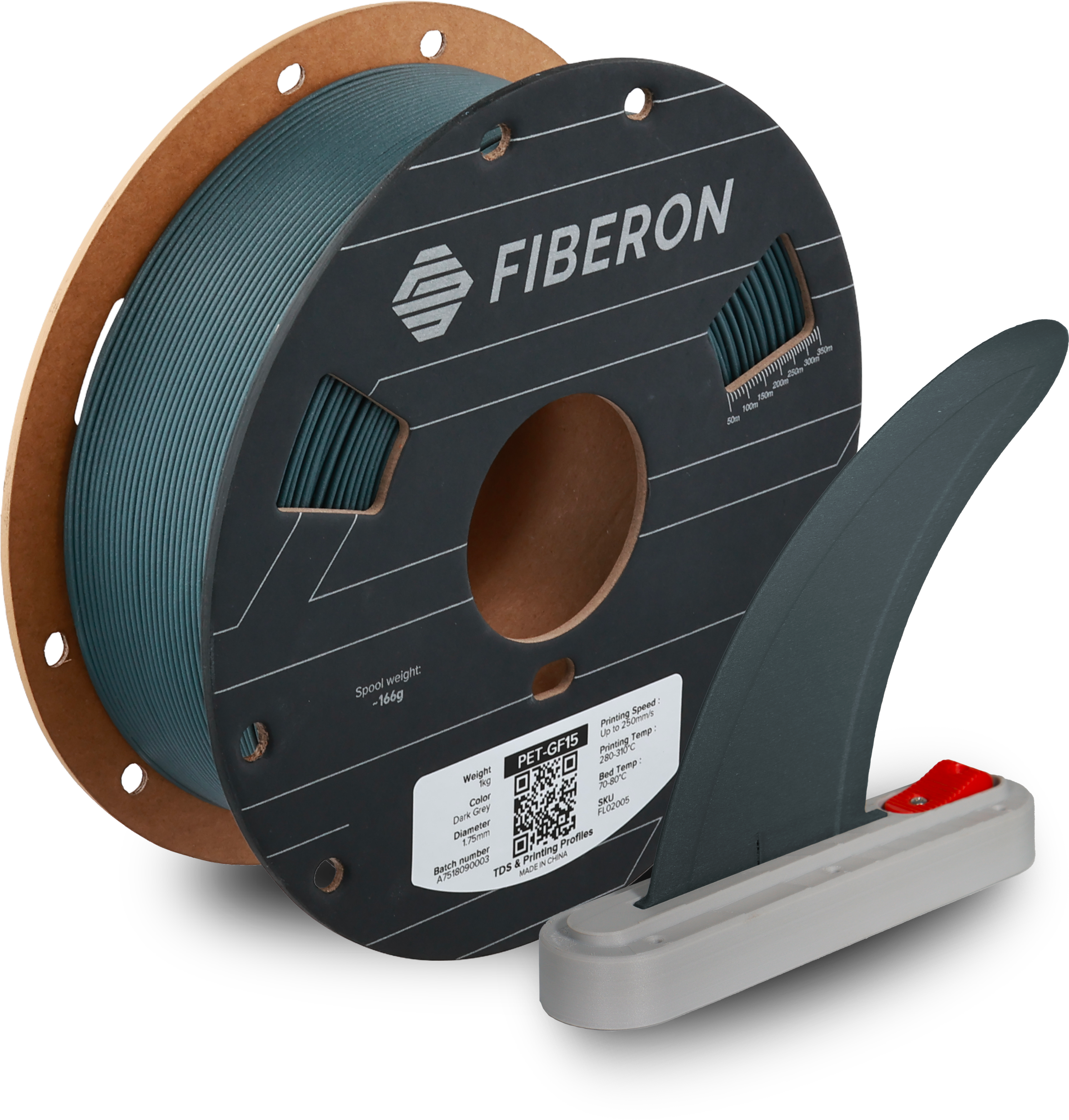 Polymaker  Fiberon™ PET-GF15 Dark Grey, 1,75 mm / 1000 g    Glasfaserverstärktes PET in Dark Grey