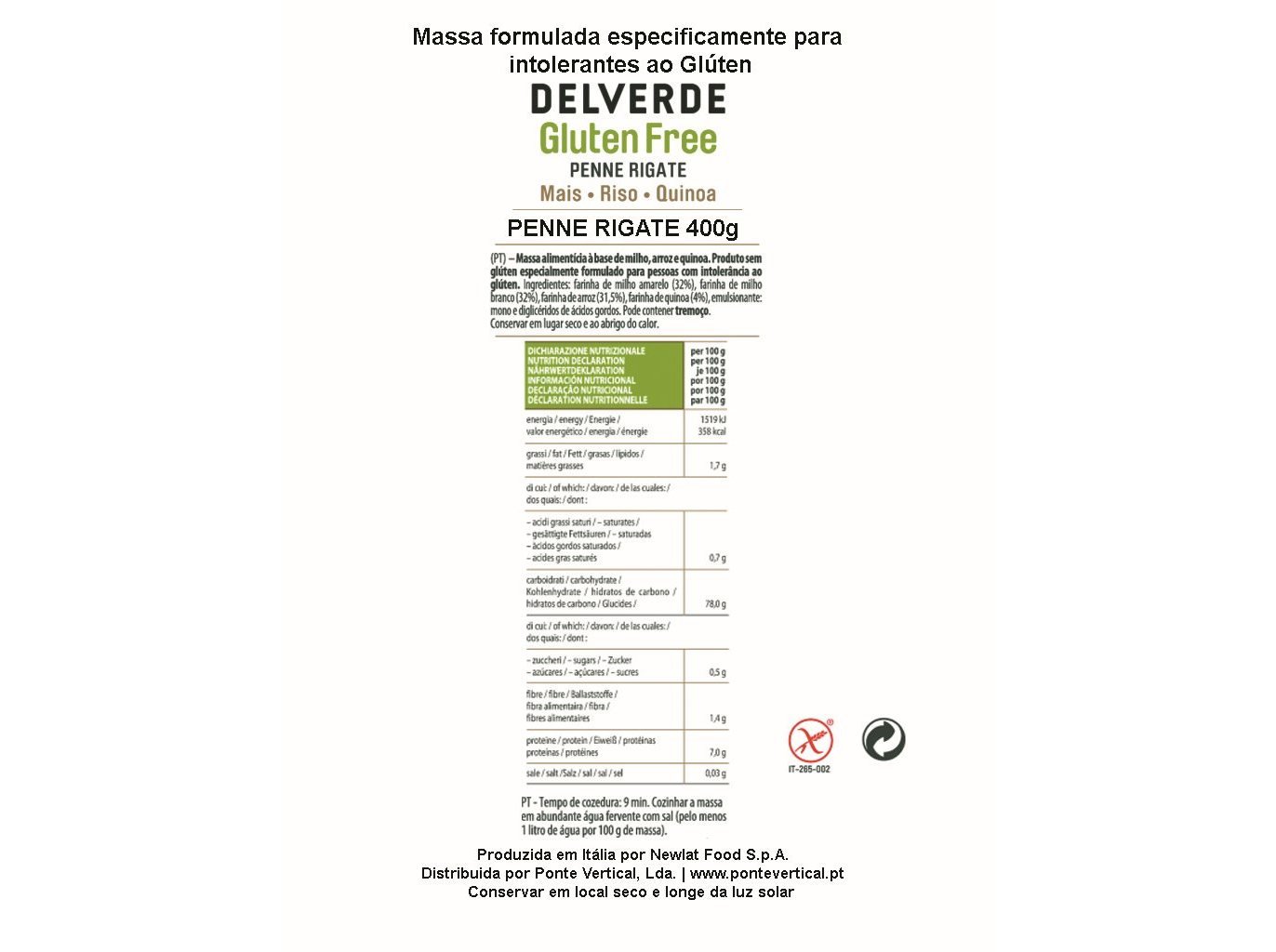 MASSA PENNE DELVERDE GLÚTEN FREE 400G
