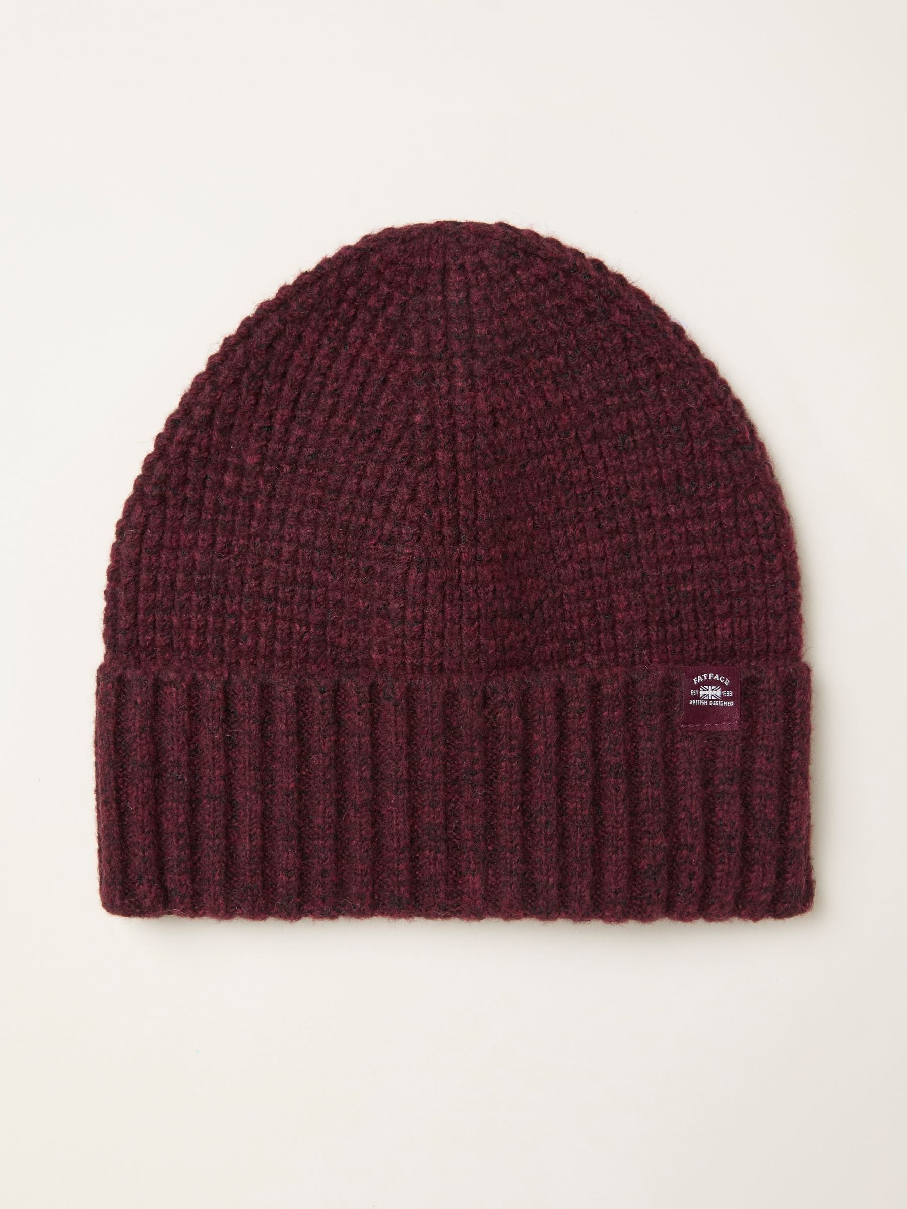 Bordeauxrood - FatFace beanie met wafelpatroon