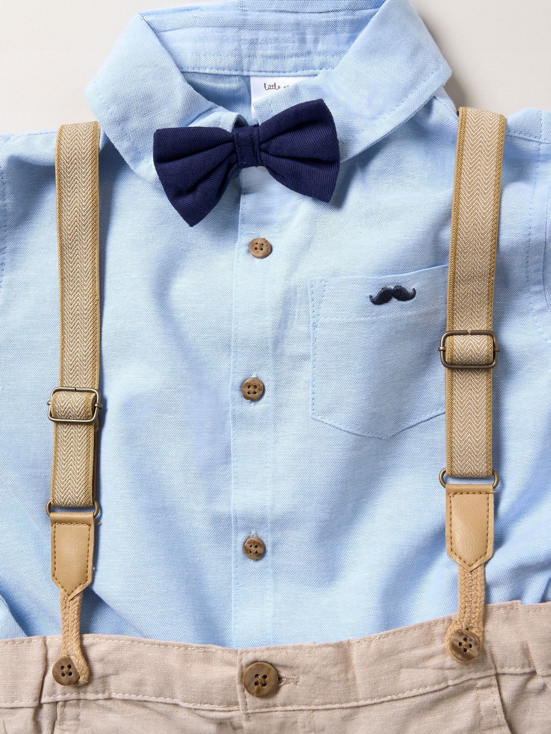 Bruin - Little Gent bodysuit-overhemd, korte broek en bretels outfitset